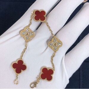 Gold and Red Bracelet four clover